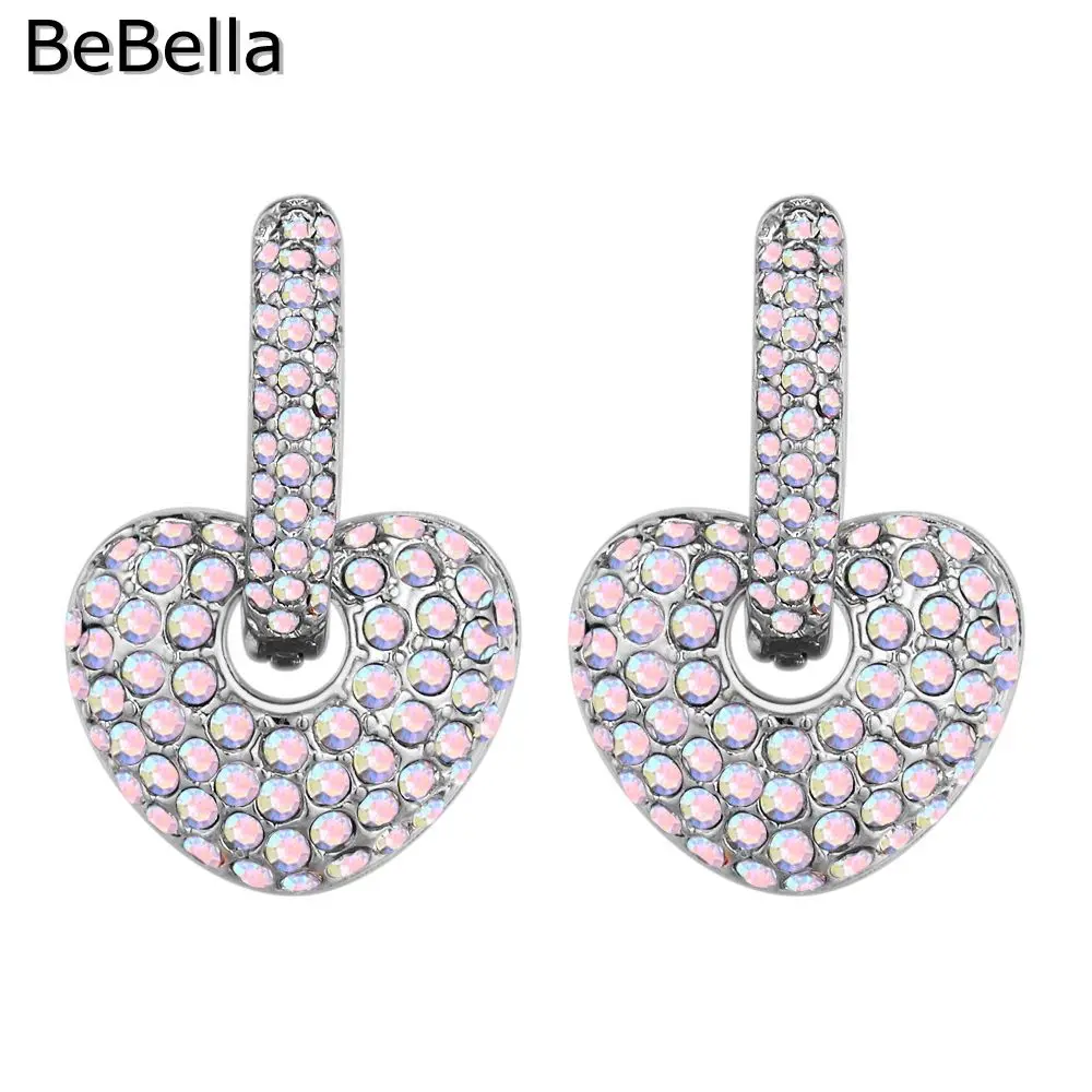BeBella Двойные серьги с кристаллами в виде сердца чешскими модные оригинальные для