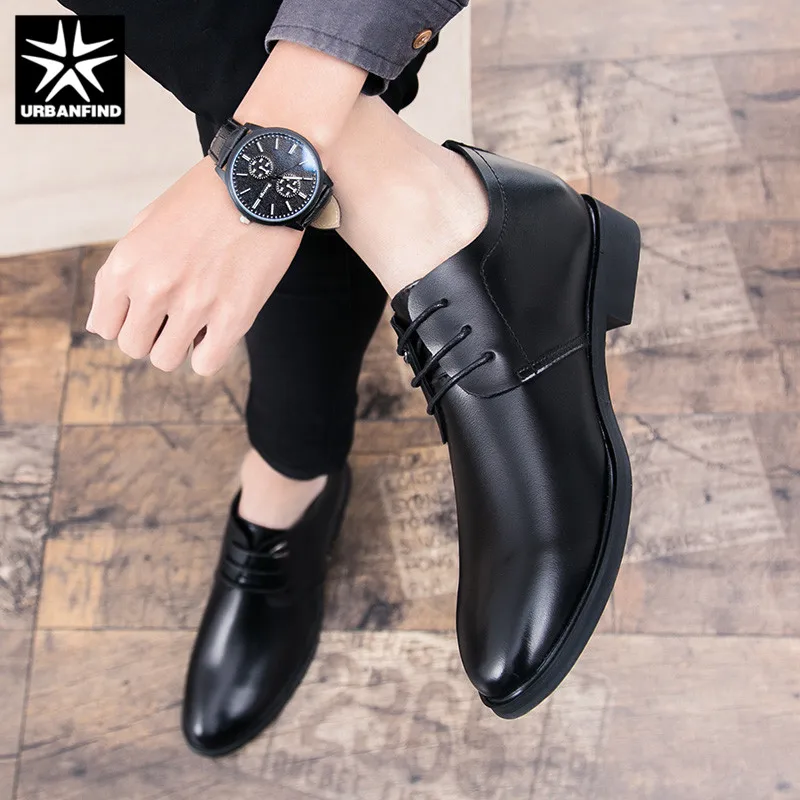 URBANFIND/мужские черные кожаные туфли сезон осень зима мужские официальные