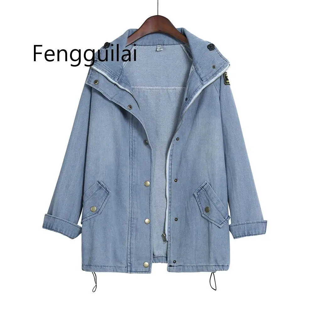 

Coat Denim Jacket Loose Women Jackets Hooded Tops Cowboy Coat Two Denim Outwear Women Clothes Dropshipping