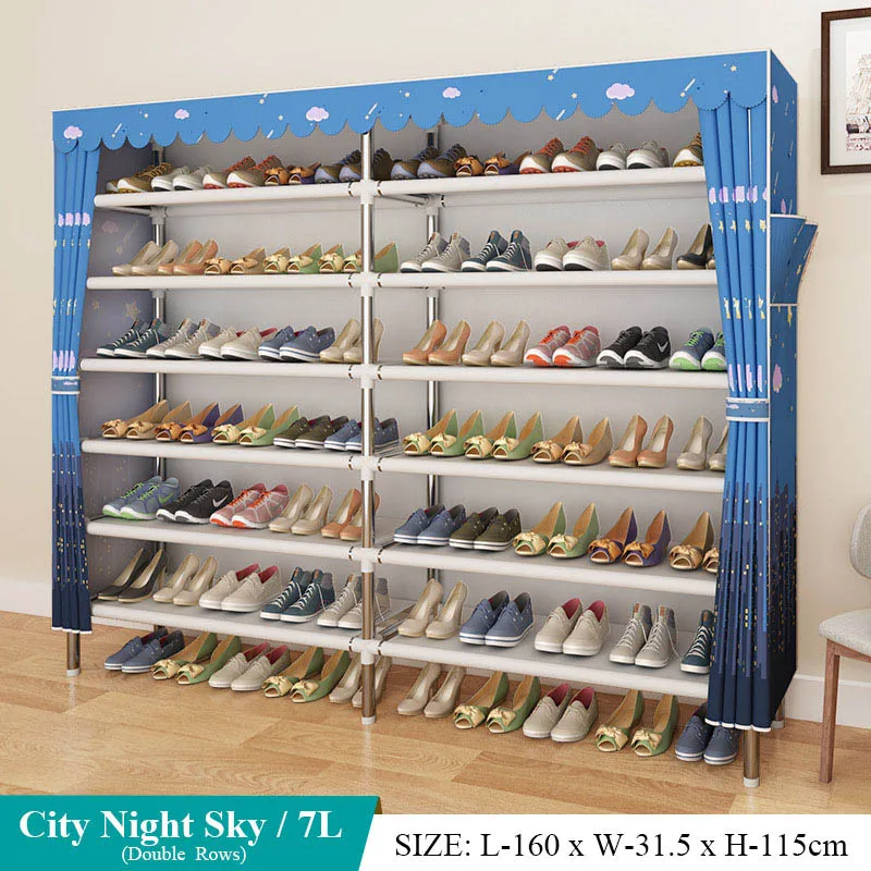 City Night Sky 14L Многослойная Простая Стойка для обуви, ткань Оксфорд, Болдинг, рама из нержавеющей стали, шкаф для хранения обуви, экономия пространства, органайзер для обуви, шкаф - Цвет: City Night Sky 14L