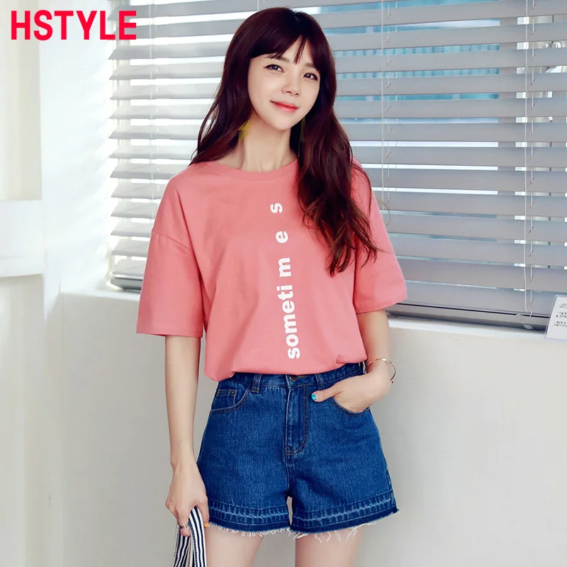 HSTYLE 2018 T-shirts for Women New Summer Short Sleeve Tee Letter Printing Fashion Cotton Bottoming O-Neck Tops Femme | Женская одежда