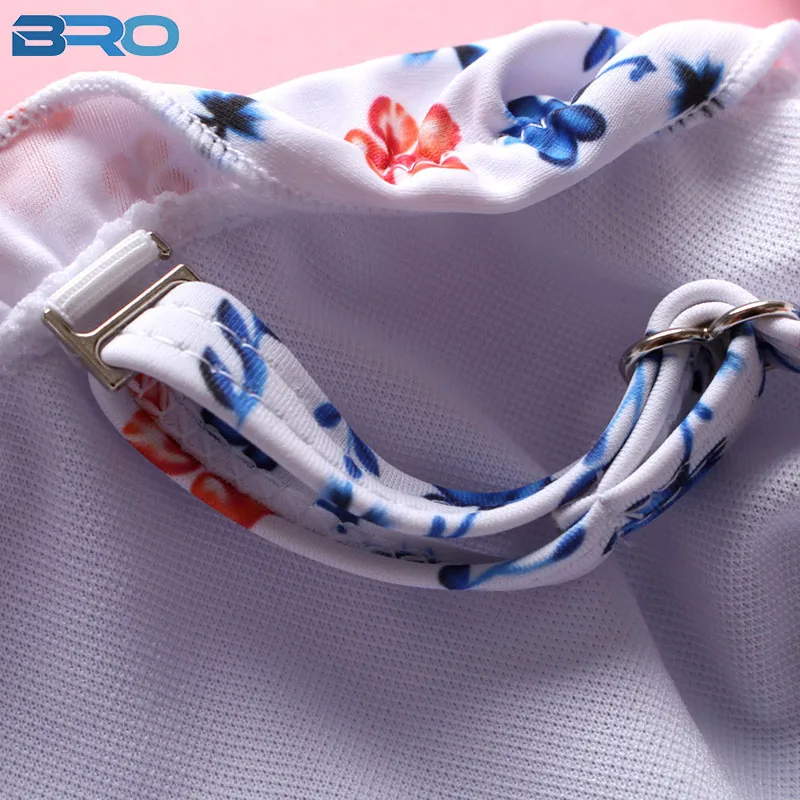 Бро шик бандо Бикини Белый Цветочный складки дно купальный костюмы 2019 для женщин