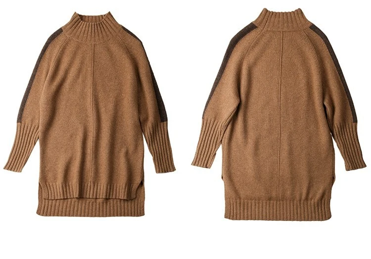 cashmere wool blend women fashion mid long open hem hip pack skirt dress half-high collar pullover sweater S-3XL | Женская одежда