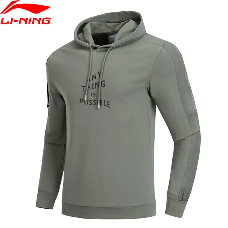 Li Ning Мужская трендовая толстовка с капюшоном принтом хлопок полиэстер спандекс