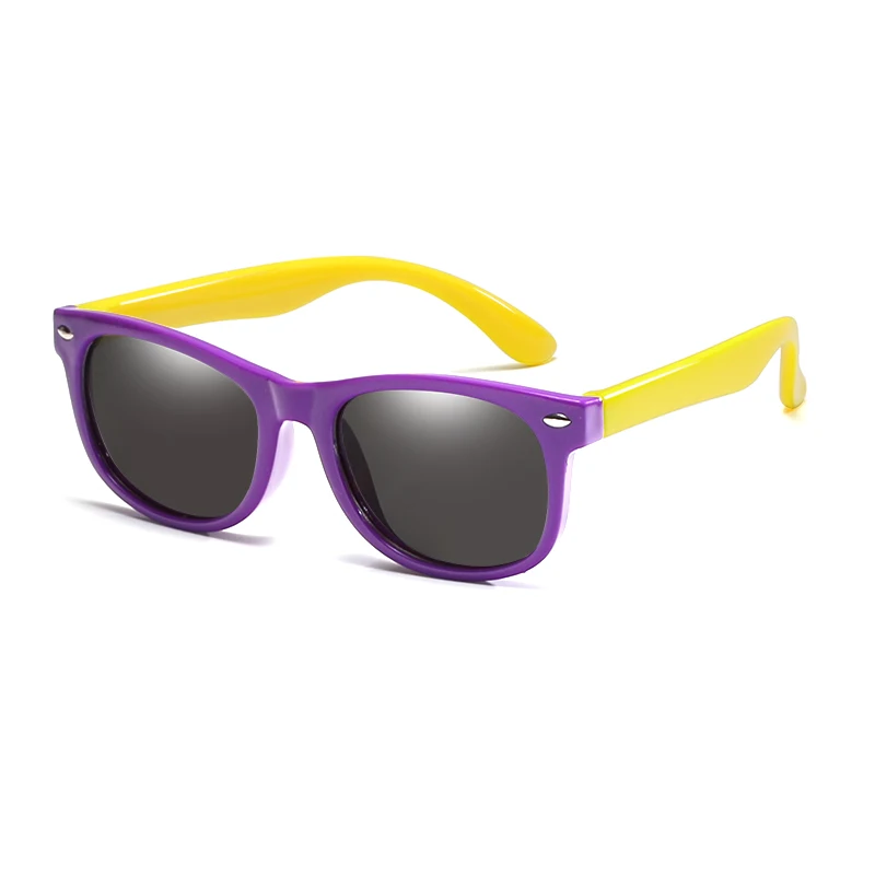 Purple Yellow Гибкие поляризованные детские солнцезащитные очки, детские черные солнцезащитные очки для маленьких девочек и мальчиков, солнцезащитные очки, 1,5-11 лет, детские очки - Цвет линз: Purple Yellow
