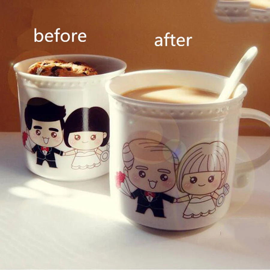Специальные Дизайн Цвет изменение Чашки Кружки мультфильм творческий с ложкой