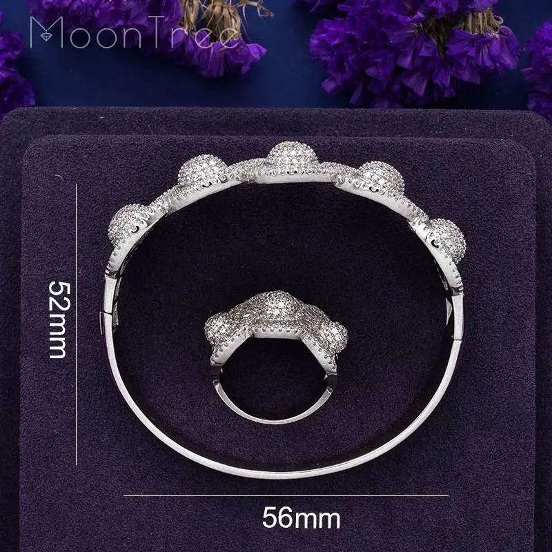 MoonTree Luxury Rhinestones Twist Shape Cubic Zircon Wide Bangle Ring Set Silver Color Plated Large Rings | Украшения и