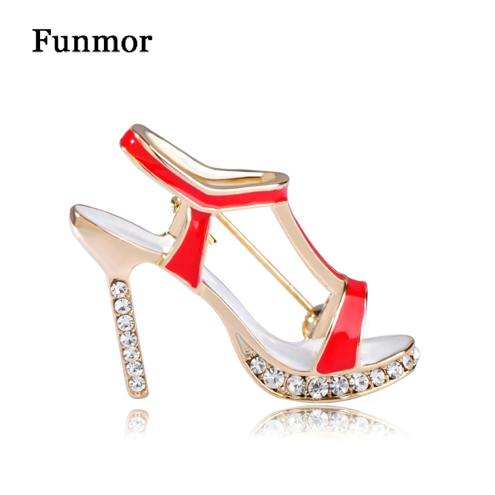 Броши Funmor на высоком каблуке в форме обуви для женщин и девушек эмалированная