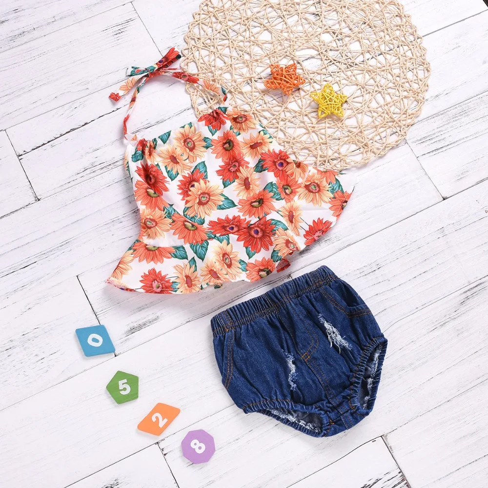 Комплект одежды из 2 предметов для маленьких девочек летняя футболка без рукавов