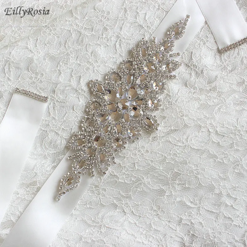 

Rhinestones Crystals Wedding Sashes For Wedding Dresses Belt Ivory White Silver Clear Crystal Beads Sewing On Bridal Sashes