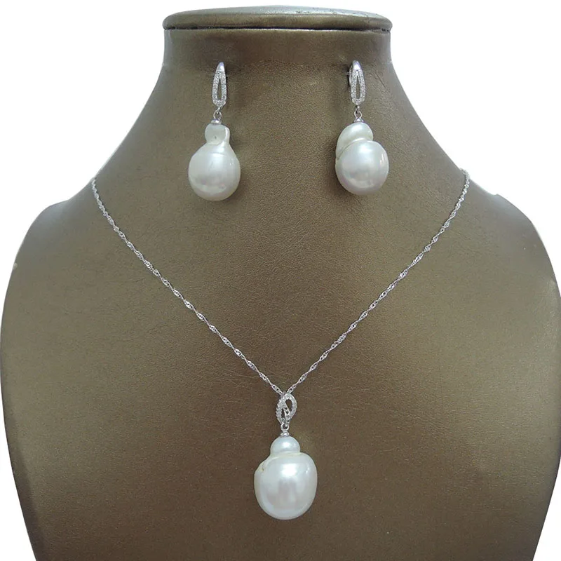 jewelry set 925 серебряный комплект ювелирных изделий с ожерельем и серьгами, натуральный пресноводный жемчуг-хороший большой жемчуг в стиле барокко - Окраска металла: jewelry set