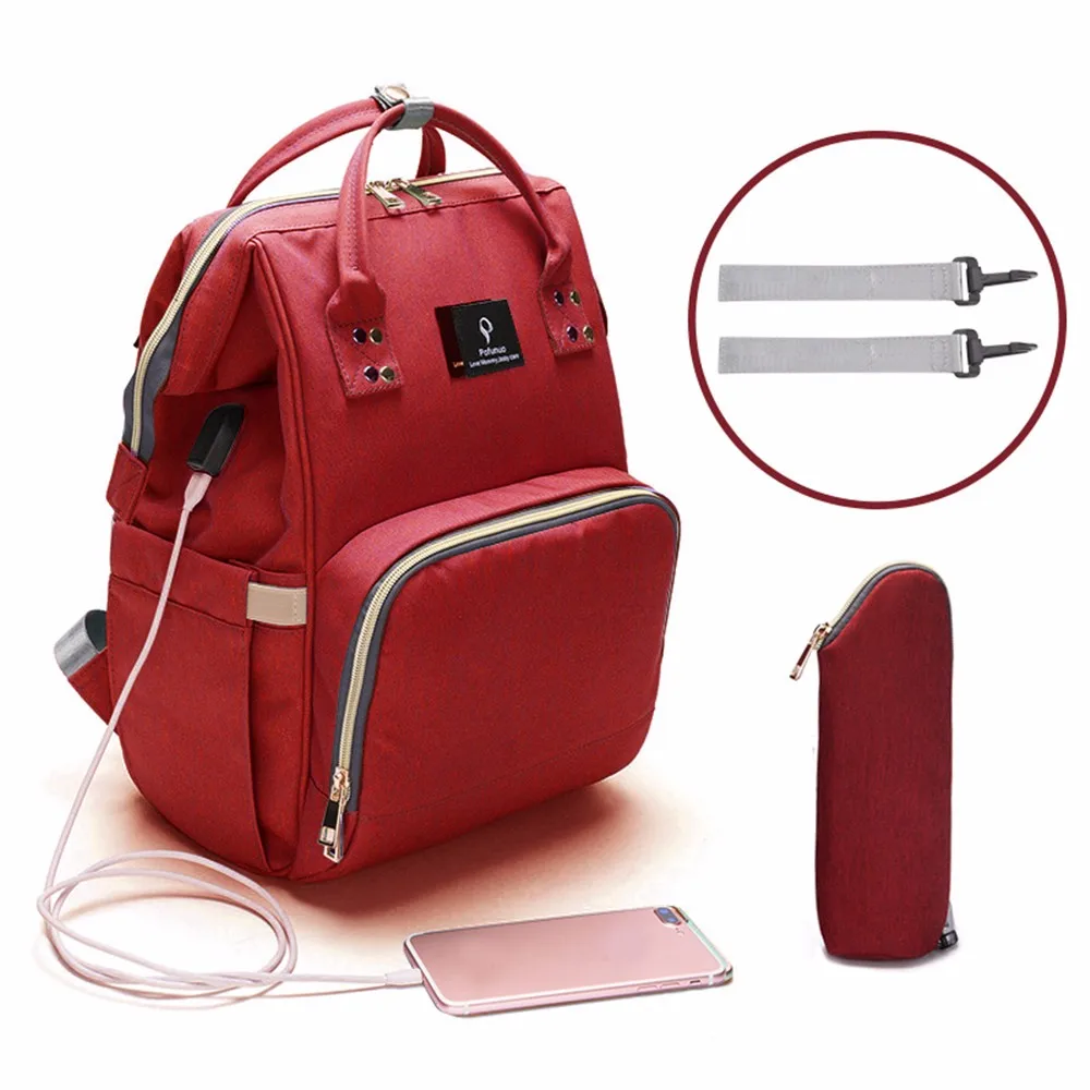 Wine red USB детские сумки для подгузников большая сумка для подгузников модная водонепроницаемая сумка для мам дорожный рюкзак для беременных сумка для кормящих мам - Цвет: Wine red