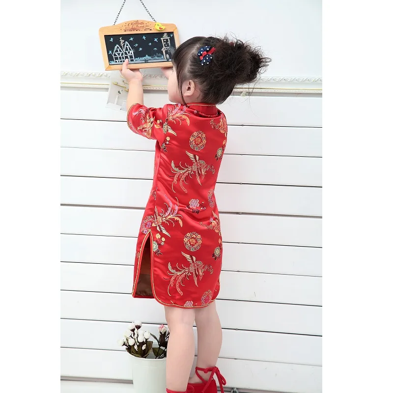 Китайское платье Ципао с драконом Фениксом для девочек | Детская одежда и обувь