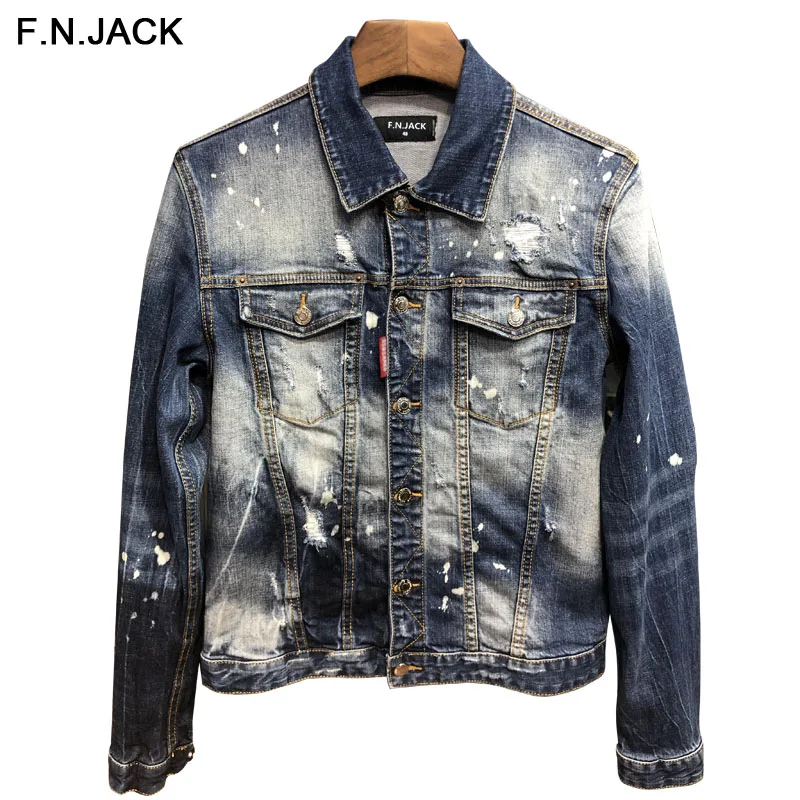 F. N. JACK Hi Street мужские джинсовые куртки вымытые Лоскутные эластичные облегающие