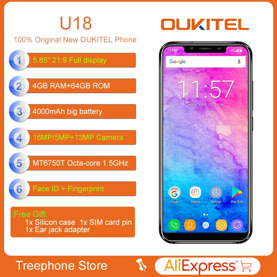Oukitel U18 отпечатков пальцев + Face ID Восьмиядерный телефона 5 85 ''HD 21:9 Экран 13MP 16MP 5MP