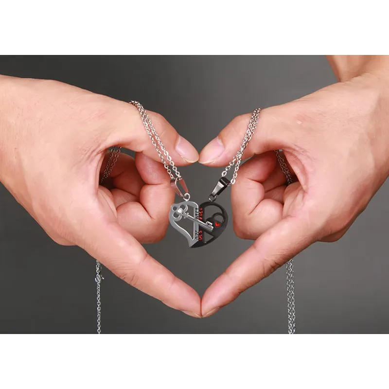 

Vnox Key & Lock Heart Shape Necklace for Women Men Pendant Couple Necklaces Lover Friendship Jewelry 2pcs/ sets Anniversary Gift