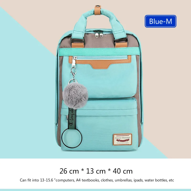 Blue-M Рюкзак для кампуса для девочек, водонепроницаемый нейлоновый Детский рюкзак для школьников, рюкзаки для путешествий, детские школьные сумки, женские сумки - Цвет: Blue-M