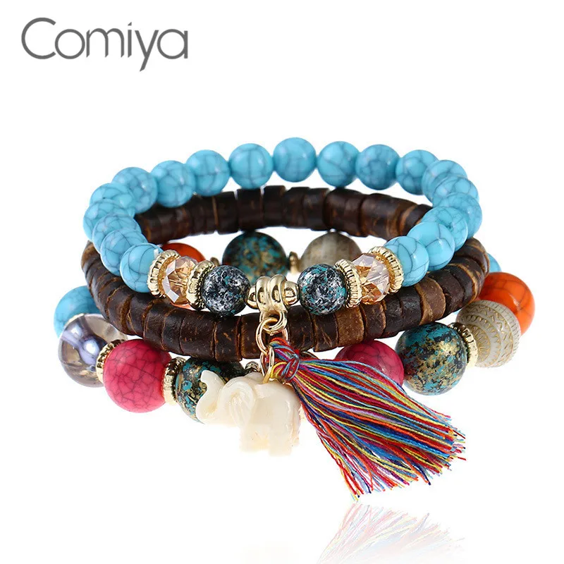 Comiya женские браслеты Мода Boho каменные бусы Набор Леди браслет Длинные Ленточки