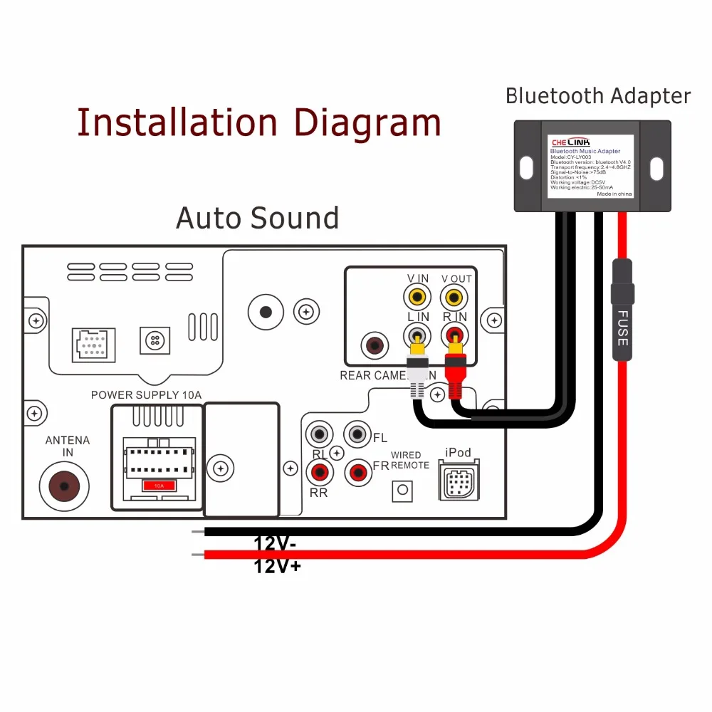 Автомобильный адаптер Bluetooth для беспроводного приемника CHELINK 2RCA автомобильного