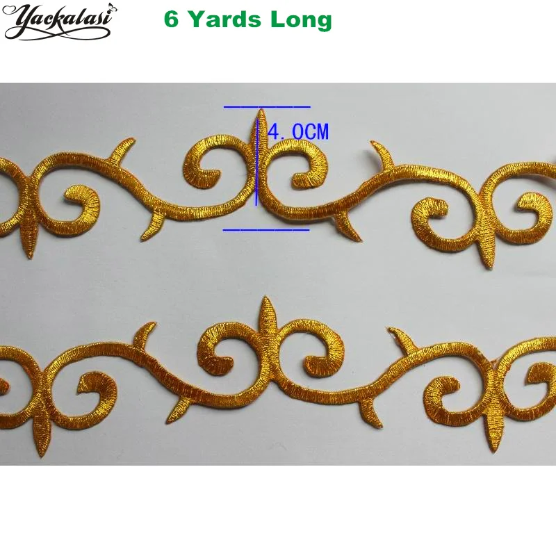 

Golden Lace Applique Braided 6 Yards Iron on cosplay Embroidered lace 4cm