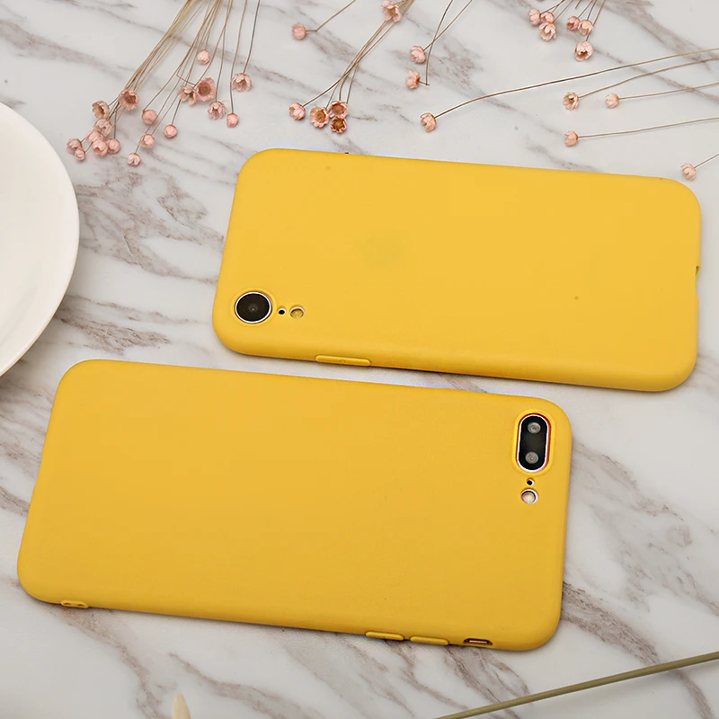 Simple Yellow Case For iPhone X XR XS Max 5 5S SE 6 6S 7 8 Plus 11 Pro 2019 Soft TPU Silicone Ultra-thin Back Cover |