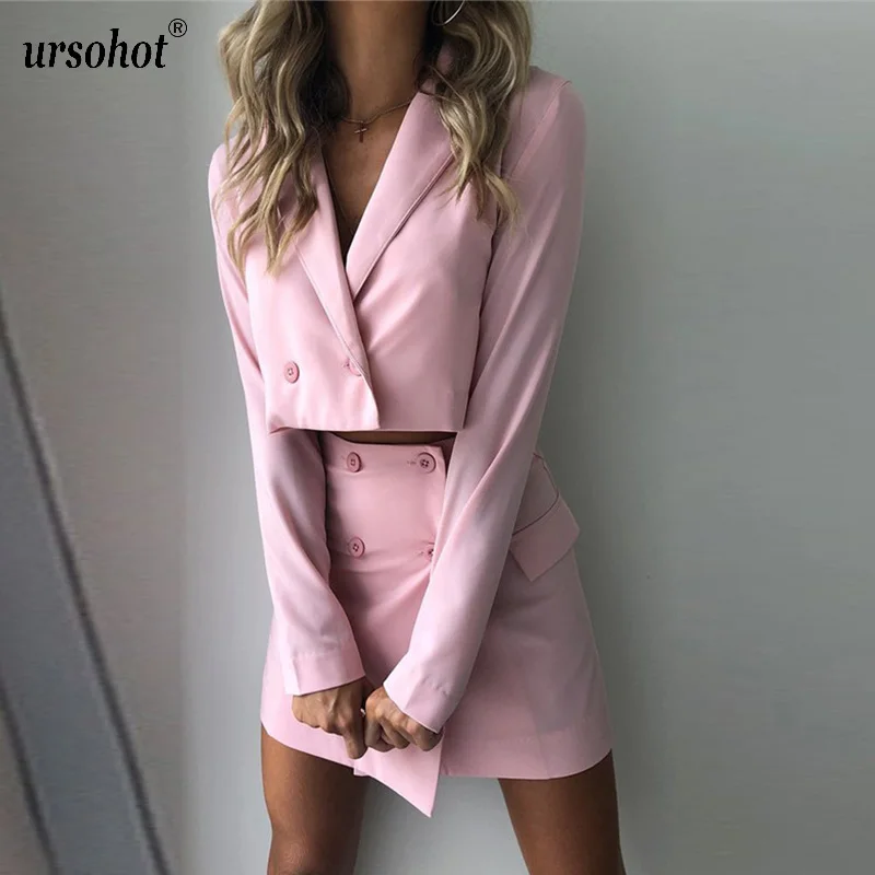 Женский комплект из двух предметов Ursohot розовый укороченный топ с вырезом на