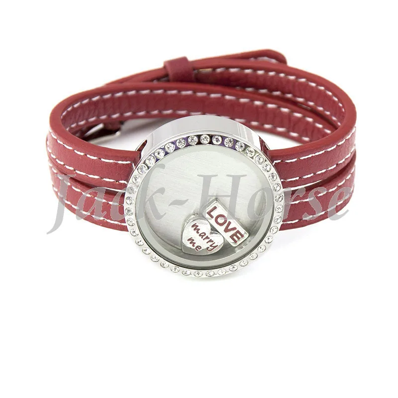 

Stainless steel Real leather living Floating locket bracelet different color available european bracelet blue leather