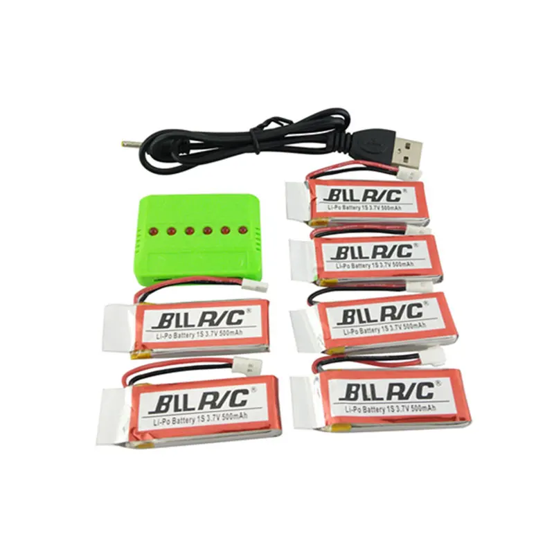 

Hubsan X4 H107C 6Pcs 3.7V 500mAh Battery W 6 in 1 USB Balance Charger for H107P H107D H108C SYMA X5C X5SW X11C U816 RC Drone