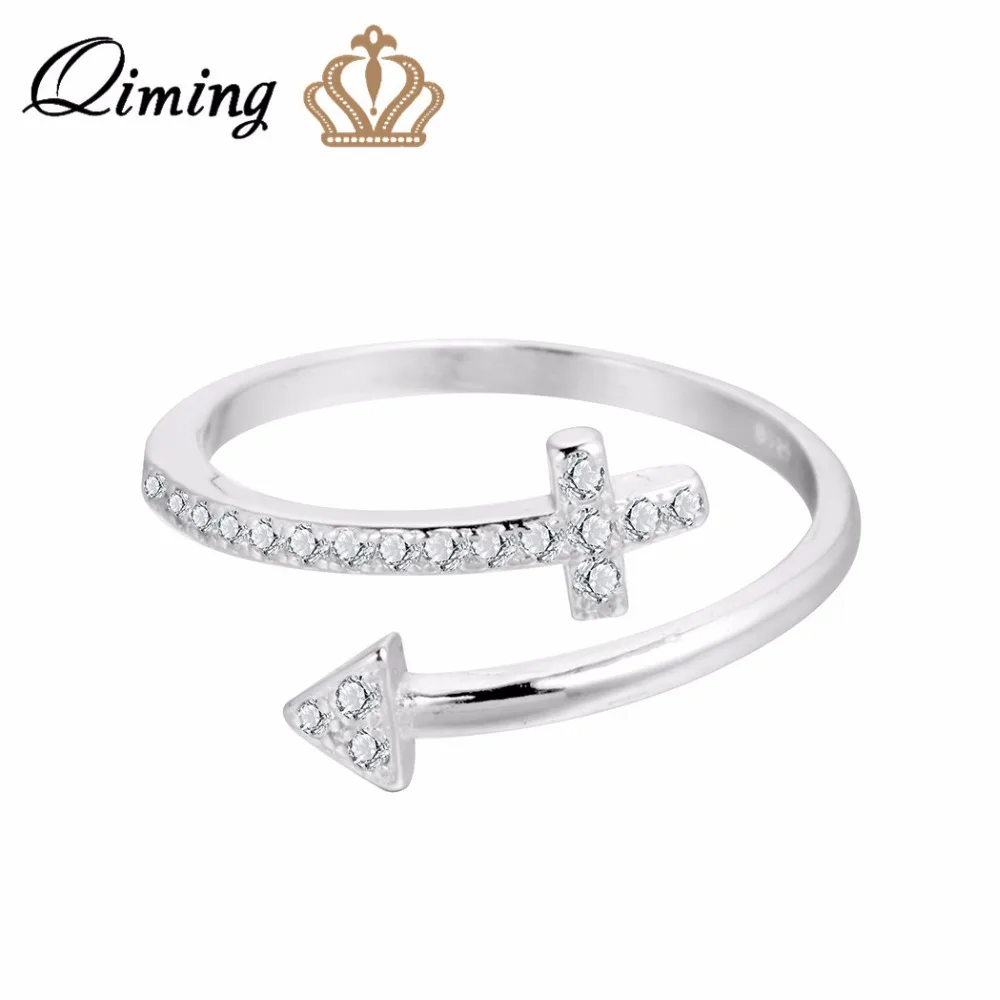 QIMING fashion Jewelry Crystal Cross Ring Women Wholesale Arrow Pendant Friendship Rings For Girls Bague | Украшения и аксессуары