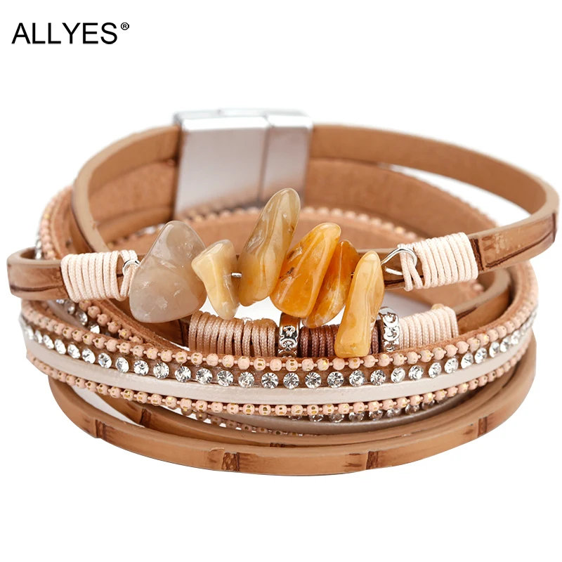 ALLYES натуральный камень кожаный браслет женский металл очаровательные