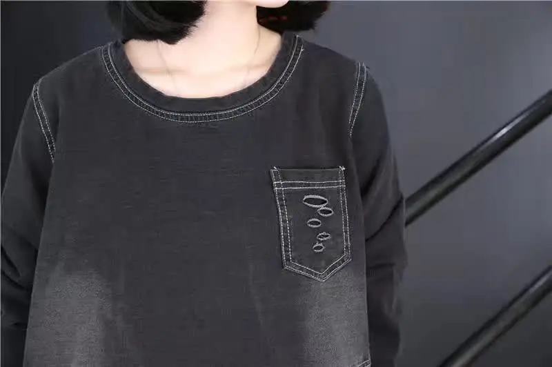 Большие размеры 6XL, женский джинсовый костюм из двух частей, осень, Свободный Повседневный комплект, девять штанов с длинным рукавом, джинсовый костюм, conjunto feminino CX03