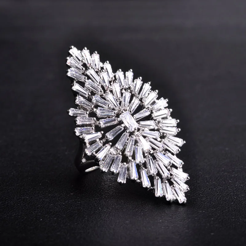 Luxury Big Wide CZ Zircon Bridal Ring For Women Rhodium Gold Oro Plated Wedding Party Anillo Bague Aros Finger Accessories Joyas | Украшения