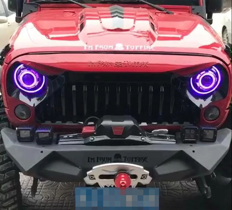 Одна пара 7 дюймов JK Led RGB Звездное фары для автомобиля с дьявол Демон глаз и
