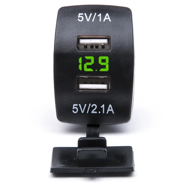 Green 12 V-24 V Мини двойной микро порт USB разъем Автомобиль Мотоцикл Зажигалка для сигарет розетка машинный Зарядное устройство+ светодиодный цифровой вольтметр метр 3 цвета - Название цвета: Green