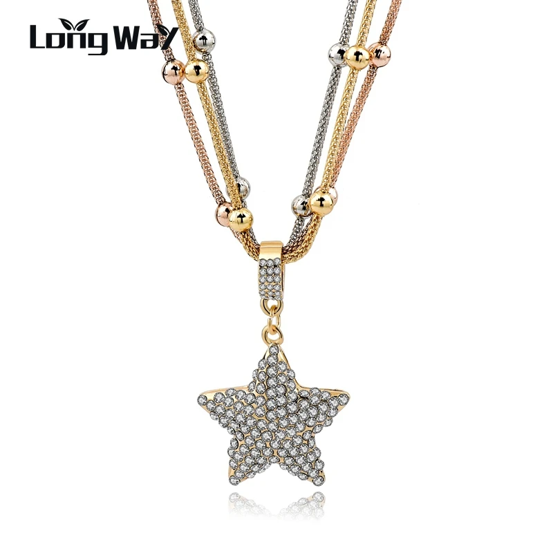 gold star LongWay подарки, многослойный серебряный кулон в виде медведя, ожерелье s для женщин, хрустальные бусы, длинное массивное ожерелье, ювелирное изделие SNE150786 - Окраска металла: gold star