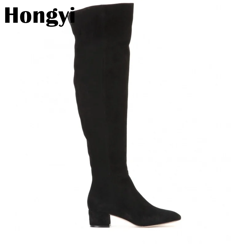 

Size 35 to 43 Stretch Fabric Winter Over The Knee Block Heeled Boots Women Thigh High Long Bota Feminina