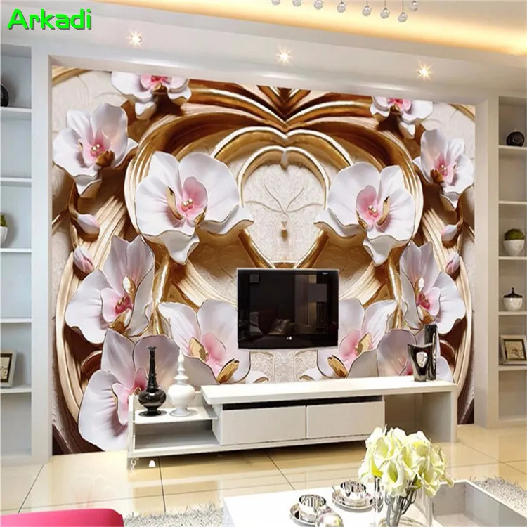 Custom wallpaper 3D embossed flower TV background wall Butterfly orchid home decor living room bedroom modern mural | Обустройство
