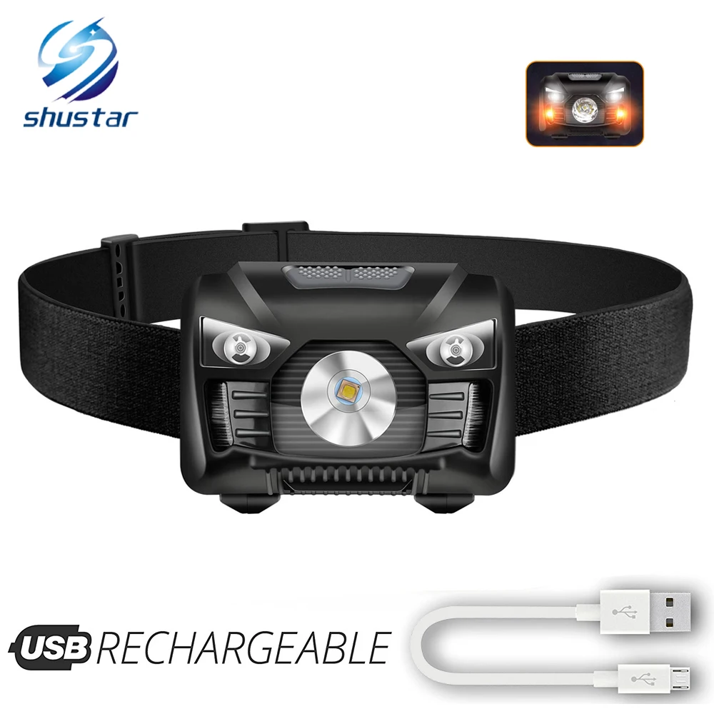 

Rechargeable LED Headlamp Induction switch headlight Red light + White light Can be used for fishing, cycling, adventure, etc.