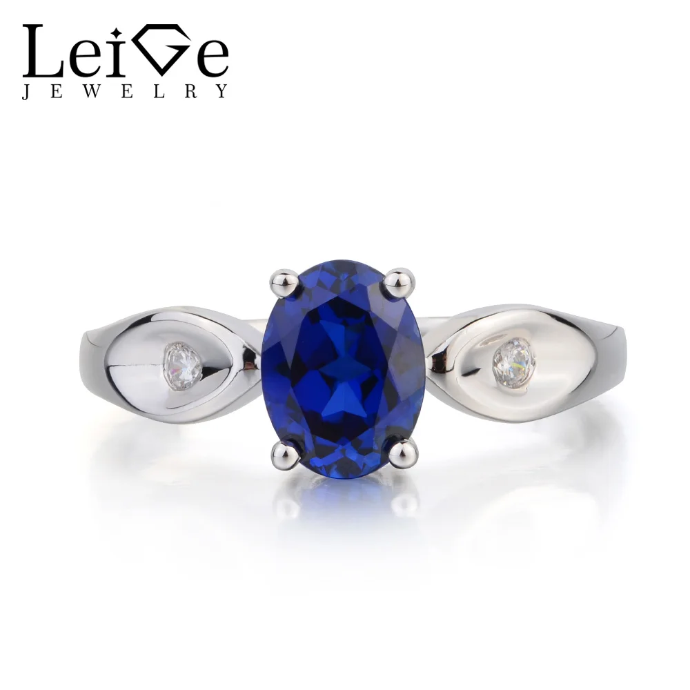

Leige Jewelry Blue Sapphire Ring Anniversary Ring September Birthstone Oval Cut Blue Gemstone 925 Sterling Silver Gifts for Her