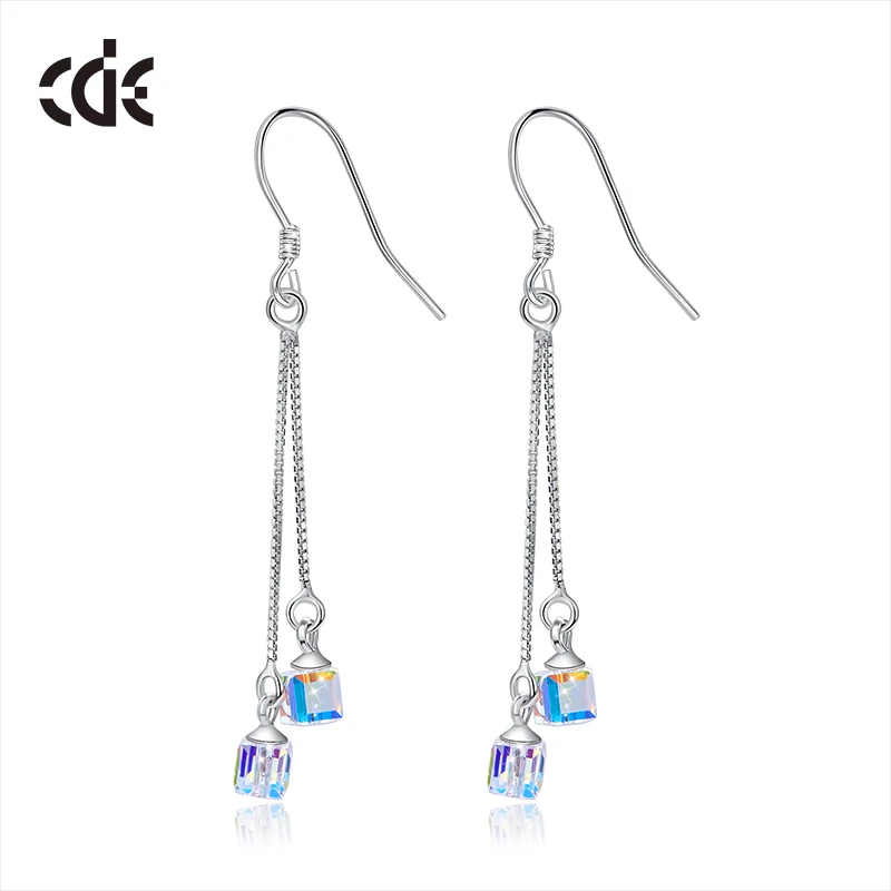 CDE 925 пробы серебряные женские серьги, украшенные кристаллами от Swarovski, квадратные геометрические висячие серьги, ювелирные изделия из стерлингового серебра