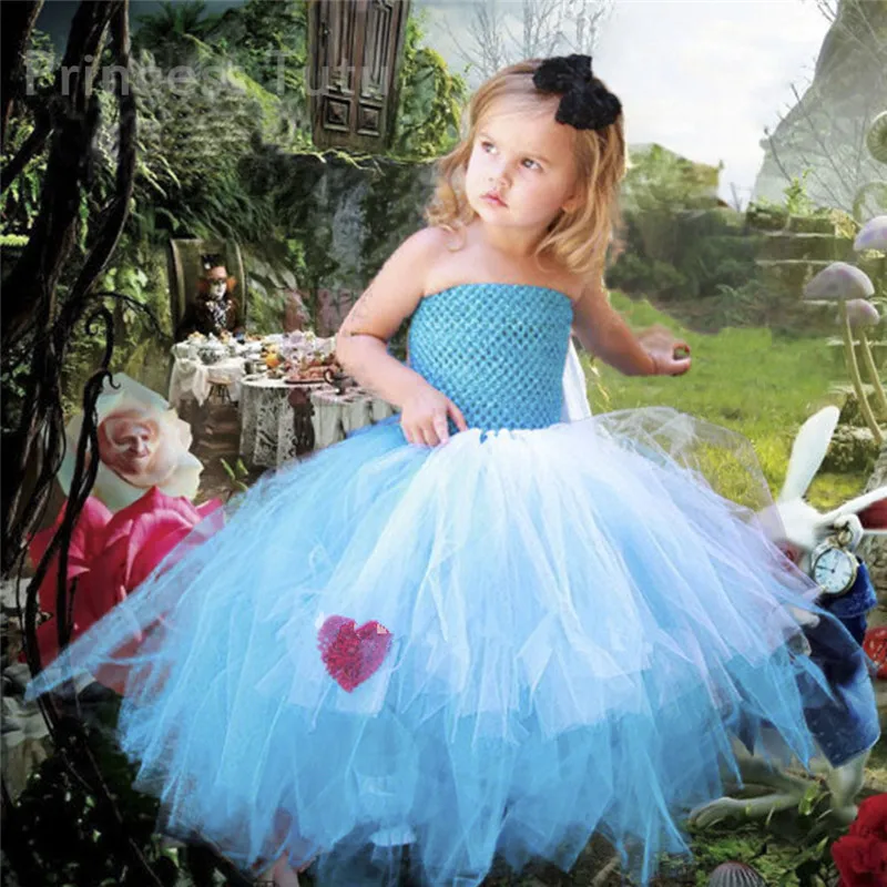 Платье принцессы Алисы высокого качества сине-белое платье-пачка для маленьких