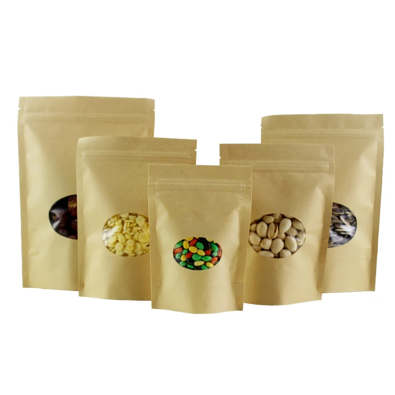 50 шт. коричневая Крафтовая бумага с овальным окошком пакеты застежкой-молнией