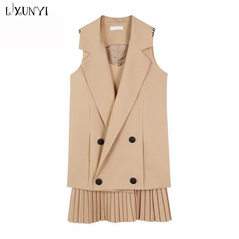 Женское плиссированное платье + жилет костюм из двух предметов официальный