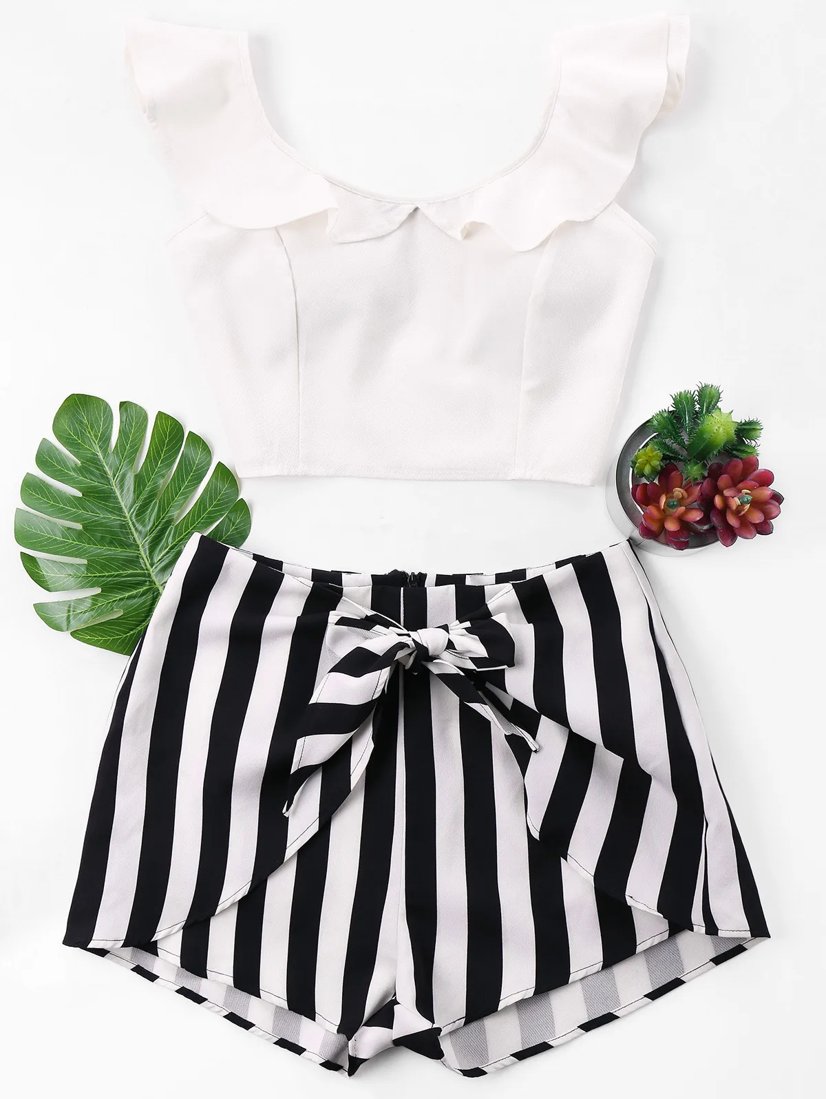 Сексуальный женский купальник с воланами полосатый костюм из двух предметов