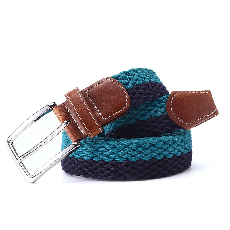 DarkGreenNavy Мужчины Ткани, Кожа Упругой Ткани Стрейч Пояса 1-3/" Широкий Эластичный Пояс Холст Мужчин Повседневная Эластичный ремень Серебро Пряжки - Цвет: DarkGreenNavy