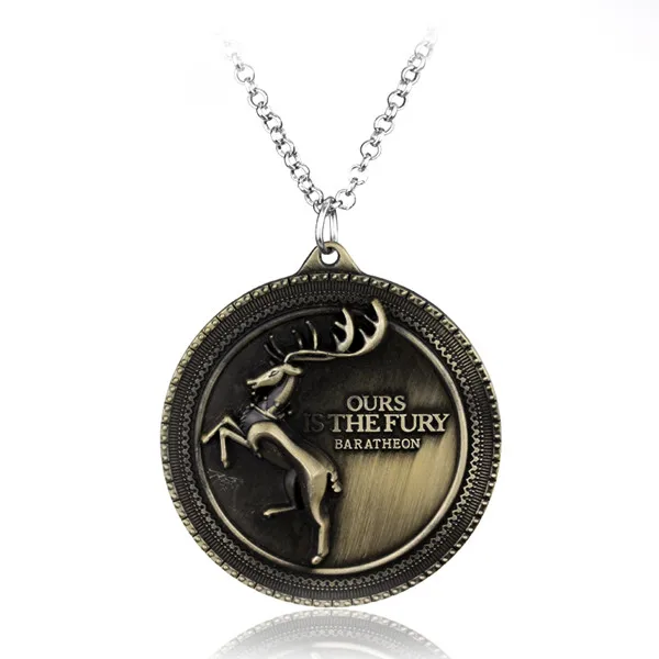 Baratheon Стиль игра ожерелье троны семья гребень Кастерли Рок дом Старк Ланнистер серебристый металлический кулон ожерелье для мужчин ювелирные изделия - Окраска металла: Baratheon