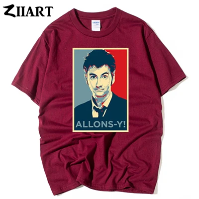 WINE RED Одежда для пары «Доктор Кто Давид»; tennant allons-y; Мужская футболка с короткими рукавами и круглым вырезом для мальчиков - Цвет: WINE RED