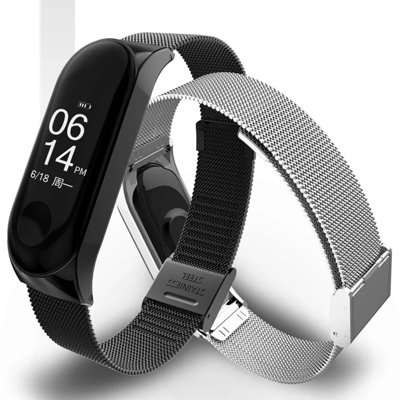 

Strap for Xiaomi Band 4 and 3 Stainless Steel Wrist Xiomi Xaiomi Xiami Xaomi Xaiomy Wrist Band Metal Bracelet Women or Men