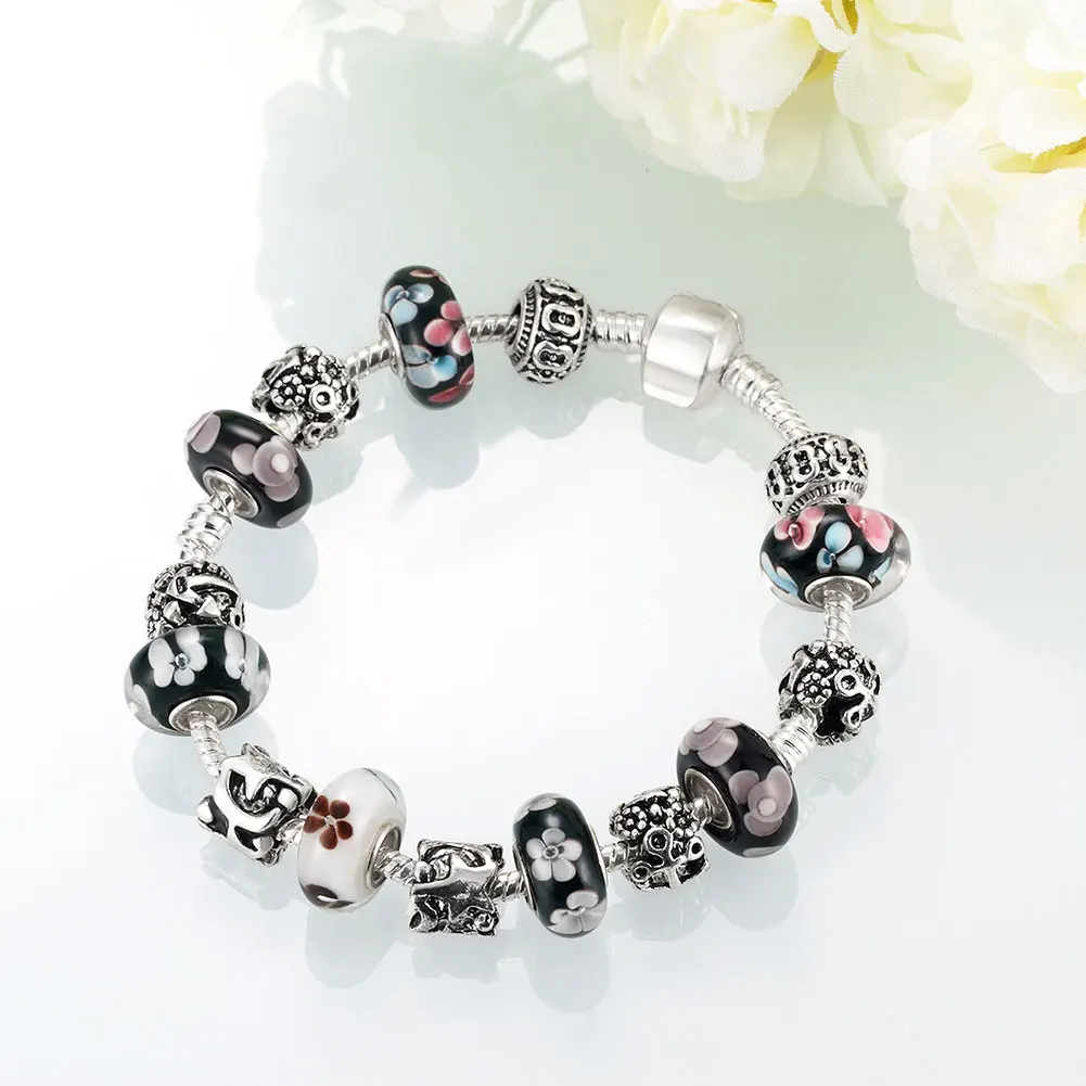 Классические модные серебряные браслеты хрустальные бусины из муранского