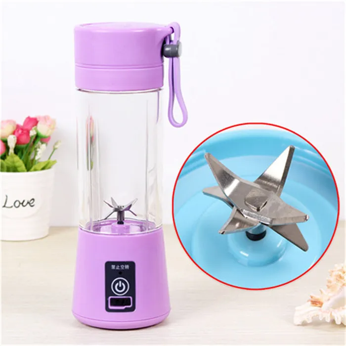 Six Blades Purple Миниблендер зарядка через usb режим портативный небольшой соковыжималка Extractor бытовой взбейте миксер для фруктов сок машина ручной Smoothie Maker - Цвет: Six Blades Purple